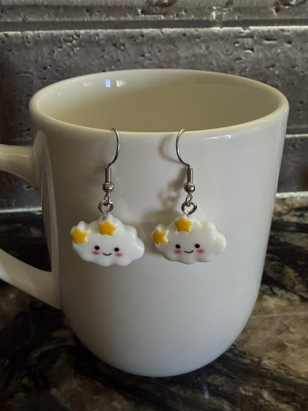 3/$30 Kawaii Cloud Dangle Earrings with Yellow Stars